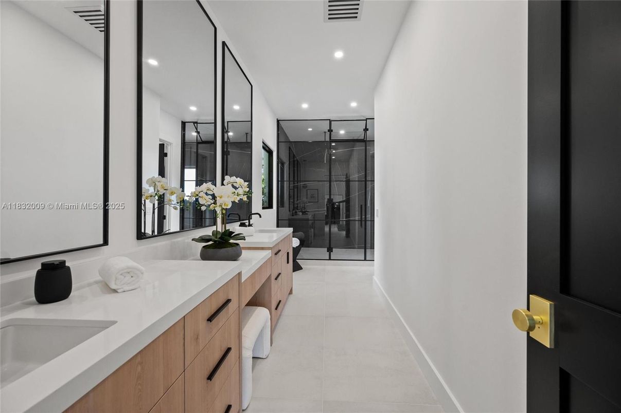 Bathroom, Dual Sink Vanities, Glass Shower, Interior, Recessed Lighting