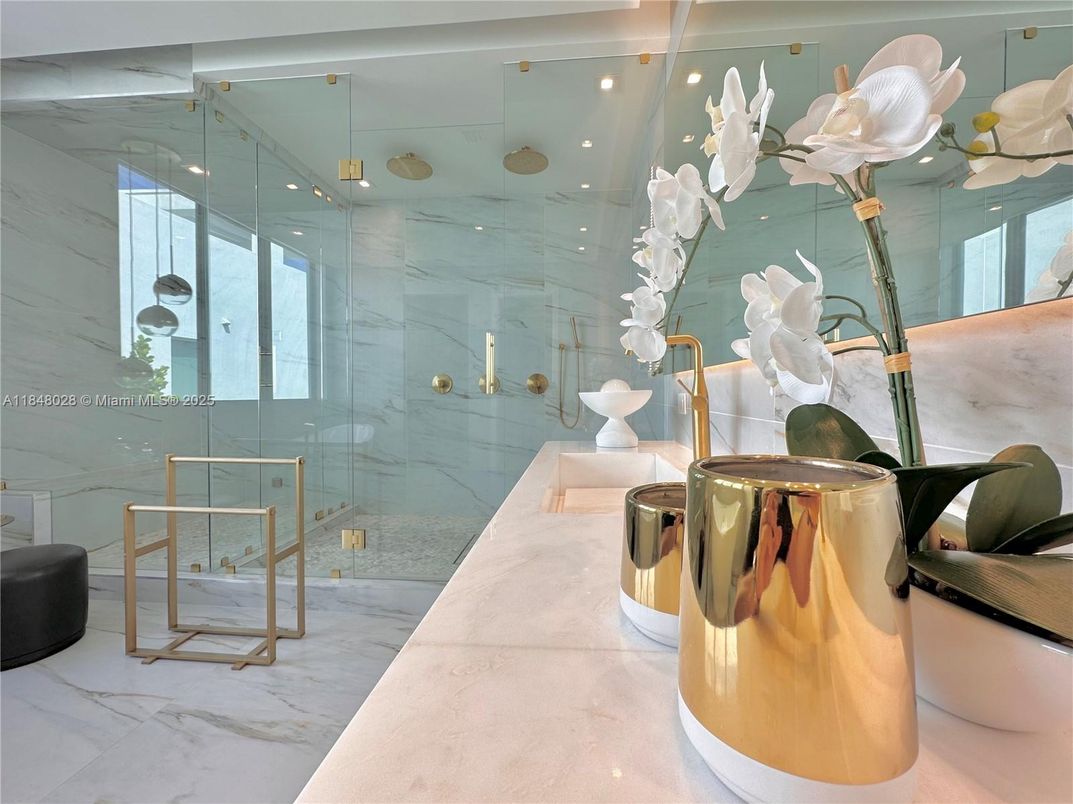 Bathroom, Glass Shower, Interior, Marble, Recessed Lighting
