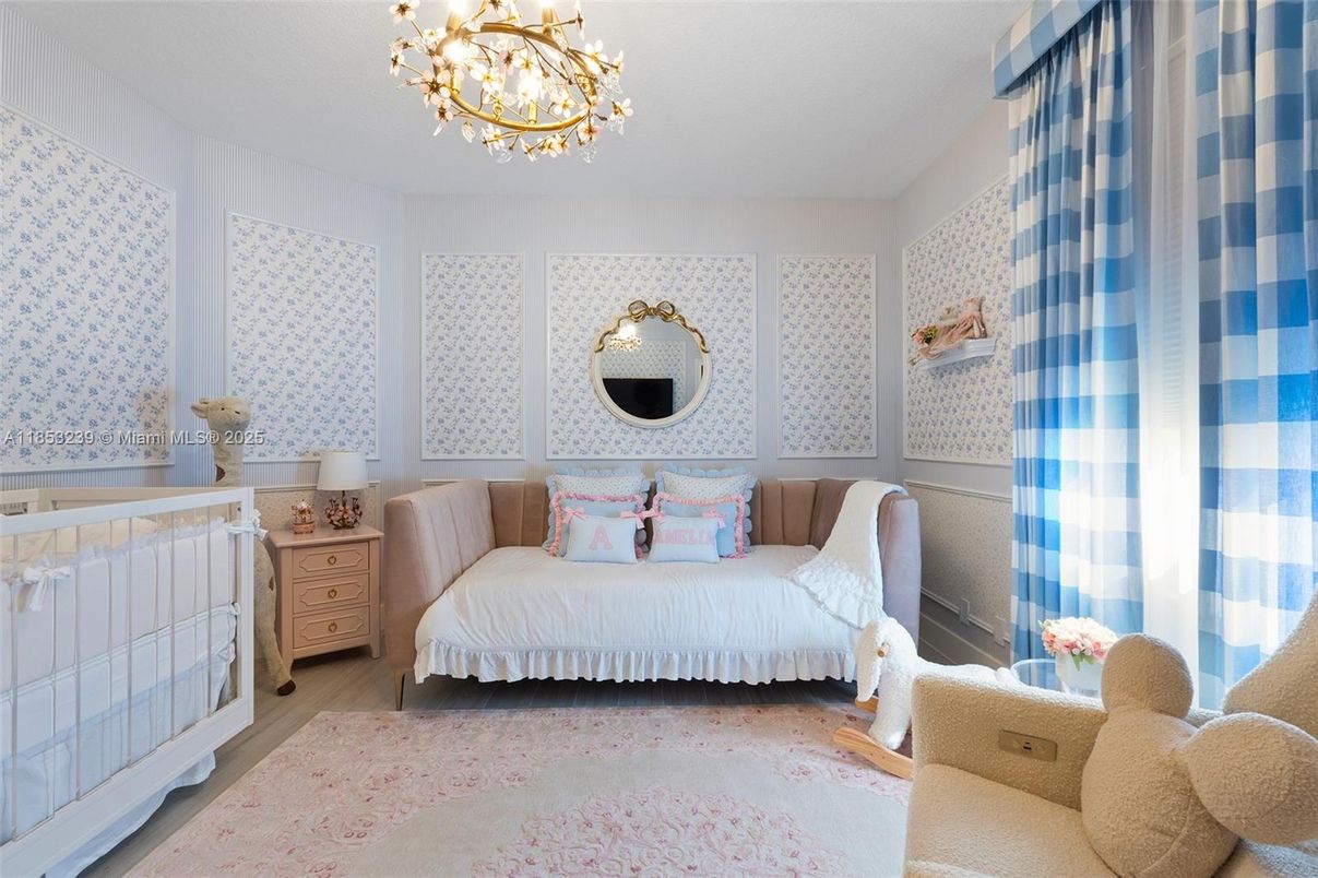 Bedroom, Chandelier, Interior, Wood Texture Flooring