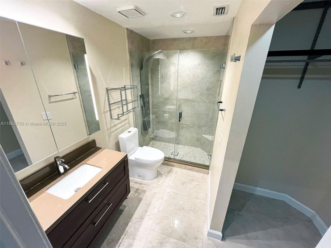 Bathroom, Glass Shower, Interior, Marble, Recessed Lighting