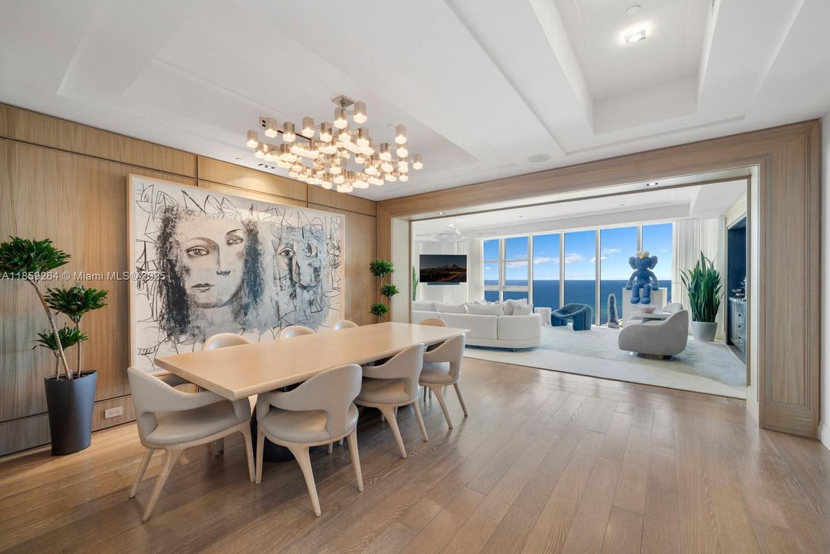 Dining room, Interior, Living room, Recessed Lighting, Water, Wood Texture Flooring, Wooden Walls