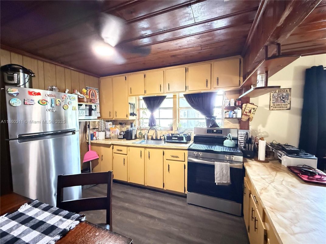 Interior, Kitchen, Stainless Steel Appliances, Wood Texture Flooring