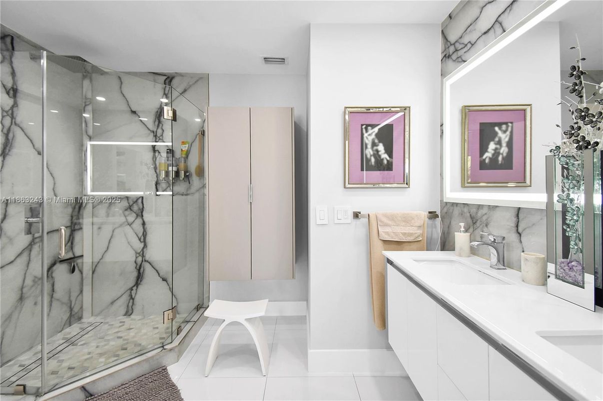 Bathroom, Glass Shower, Interior, Marble Walls