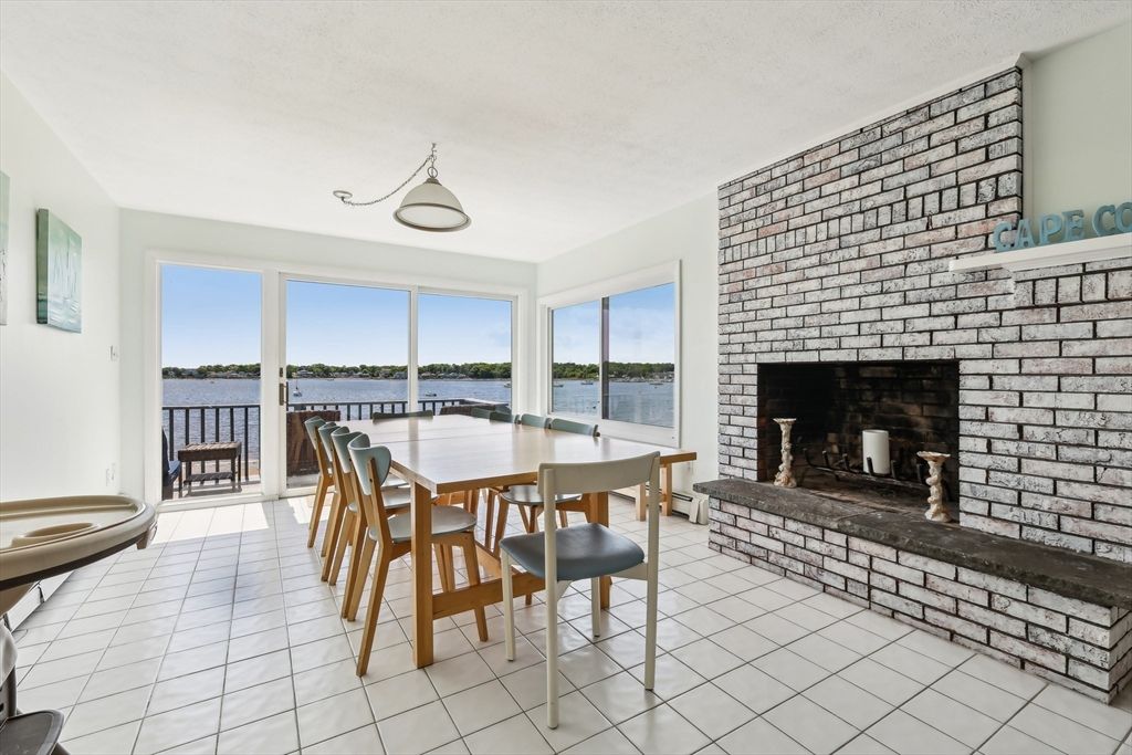 Dining room, Fireplace, Interior, Stone Walls, Water