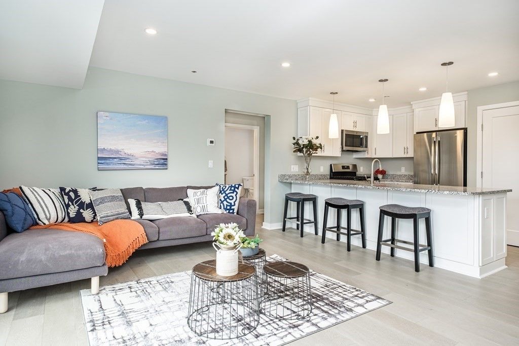 Interior, Kitchen, Living room, Pendant Lights, Recessed Lighting, Stainless Steel Appliances, Wood Texture Flooring