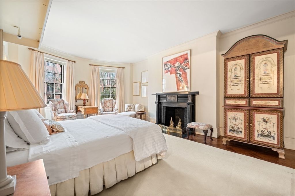 Bedroom, Fireplace, Interior, Wood Texture Flooring