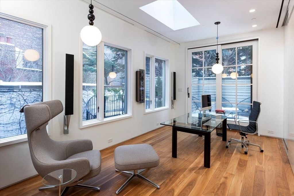 Home Office, Interior, Pendant Lights, Recessed Lighting, Wood Texture Flooring