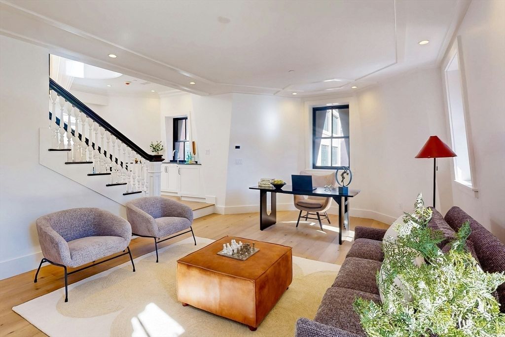 Home Office, Interior, Living room, Recessed Lighting, Wood Texture Flooring
