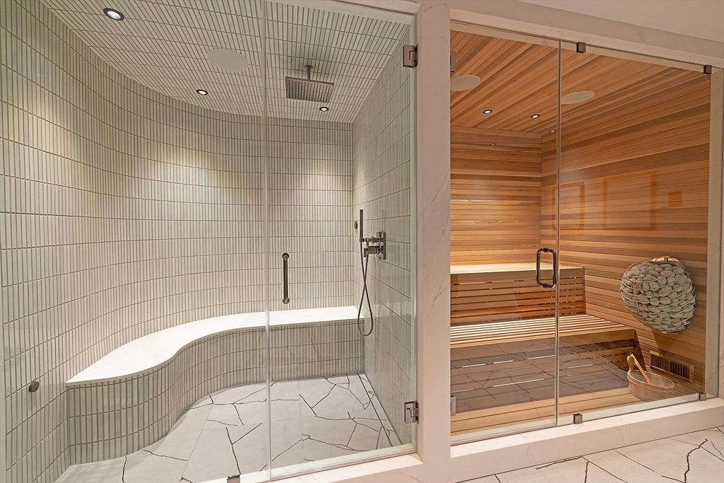 Bathroom, Glass Shower, Interior, Recessed Lighting, Sauna Room