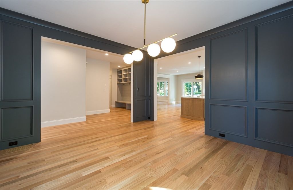 Empty room, Interior, Pendant Lights, Recessed Lighting, Wood Texture Flooring