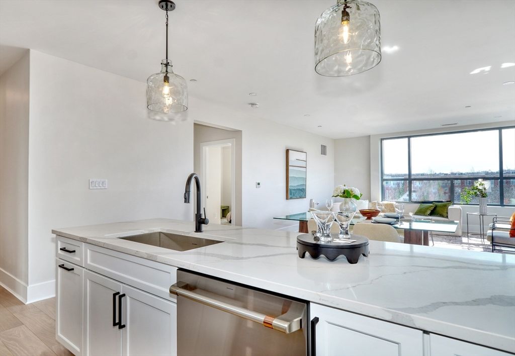 Interior, Kitchen, Living room, Pendant Lights, Recessed Lighting, Stainless Steel Appliances, Wood Texture Flooring