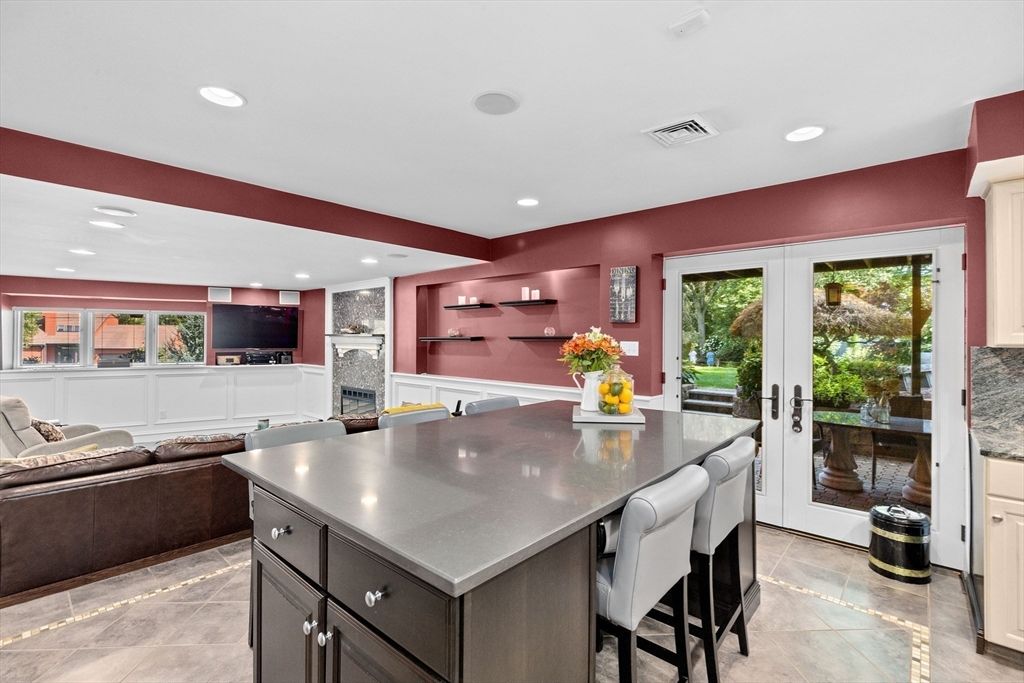 Fireplace, Interior, Kitchen, Living room, Recessed Lighting