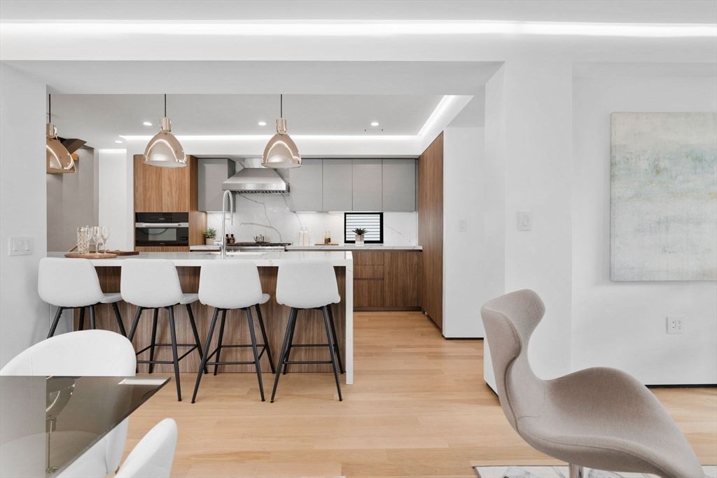 Interior, Kitchen, Pendant Lights, Recessed Lighting, Wood Texture Flooring