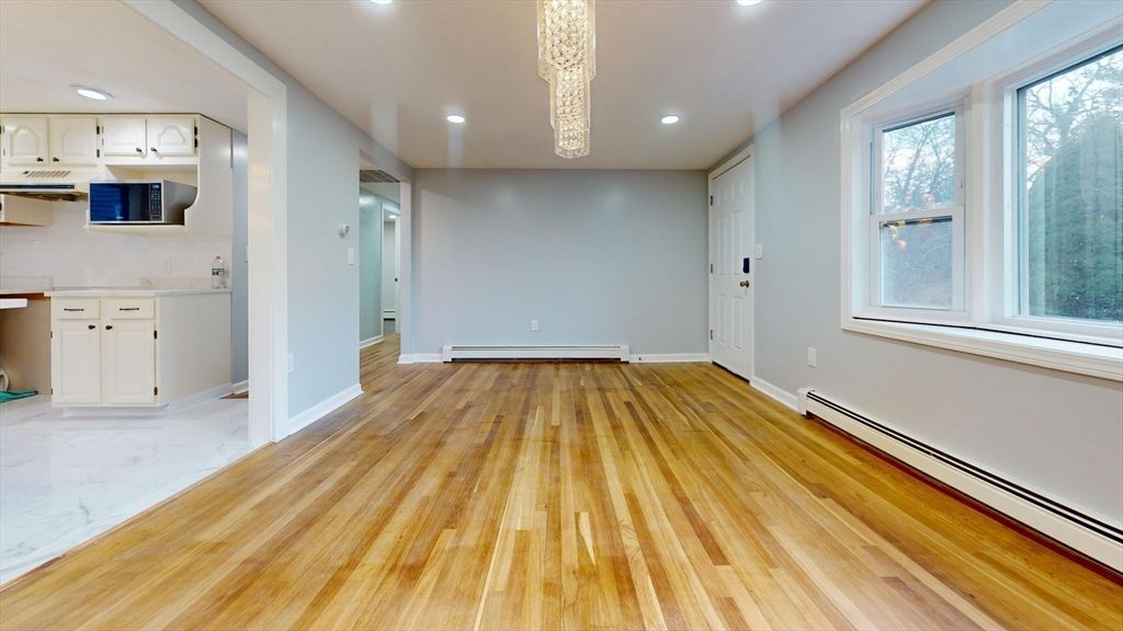 Empty room, Interior, Kitchen, Recessed Lighting, Wood Texture Flooring