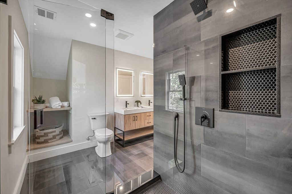 Bathroom, Glass Shower, Interior, Recessed Lighting