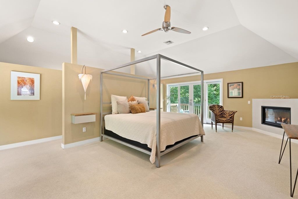 Bedroom, Fireplace, Interior, Pendant Lights, Recessed Lighting
