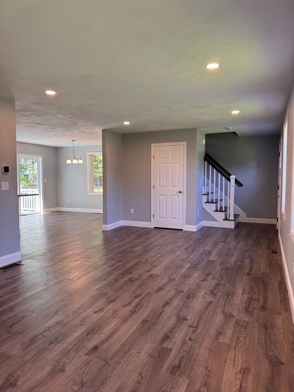 Empty room, Interior, Pendant Lights, Recessed Lighting, Wood Texture Flooring