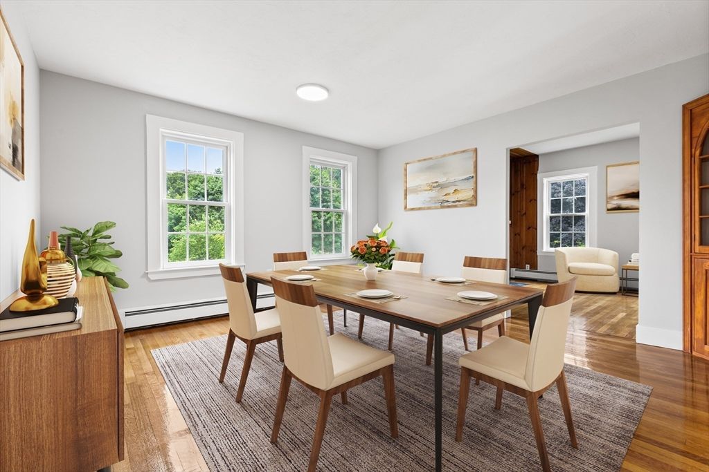 Dining room, Interior, Recessed Lighting, Wood Texture Flooring