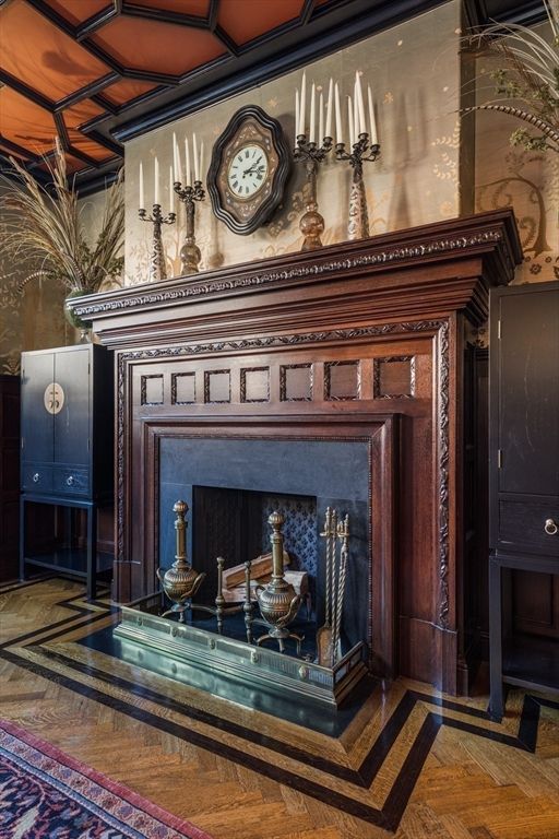 Fireplace, Interior, Wood Texture Flooring