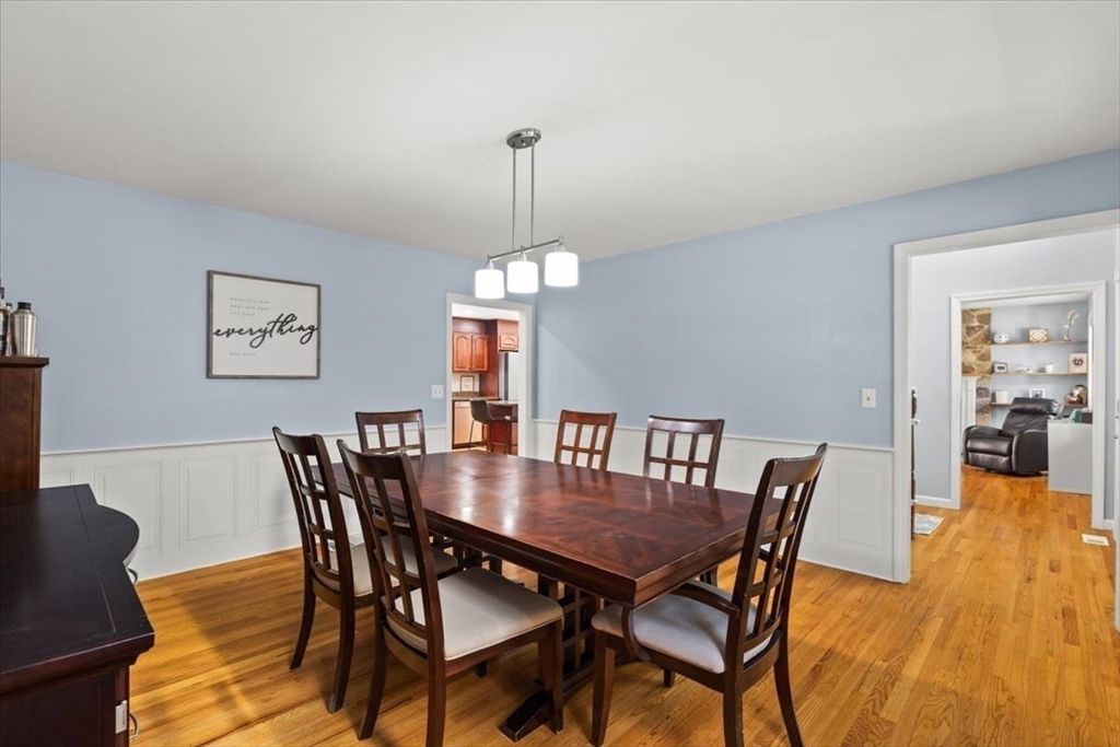 Dining room, Interior, Pendant Lights, Wood Texture Flooring