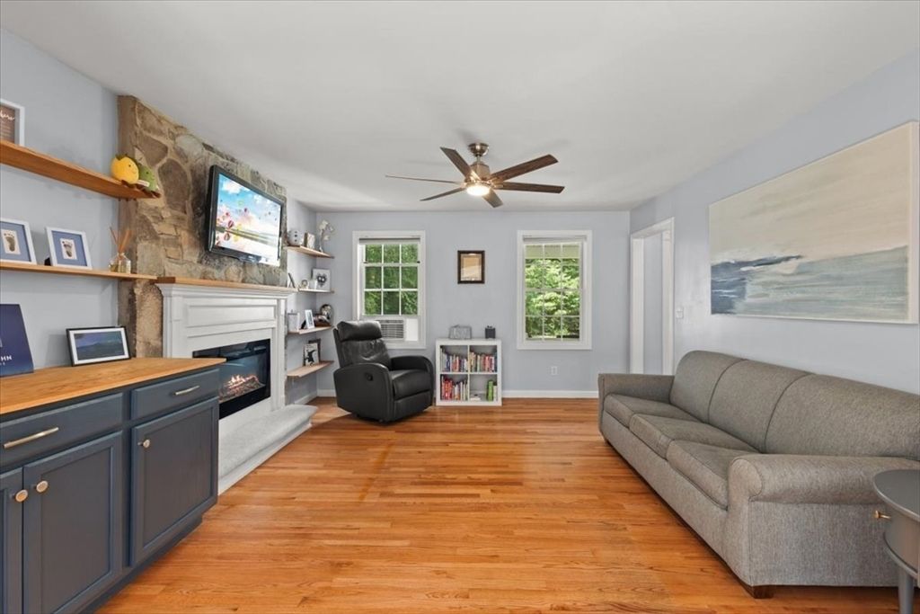 Fireplace, Interior, Living room, Stone Walls, Wood Texture Flooring