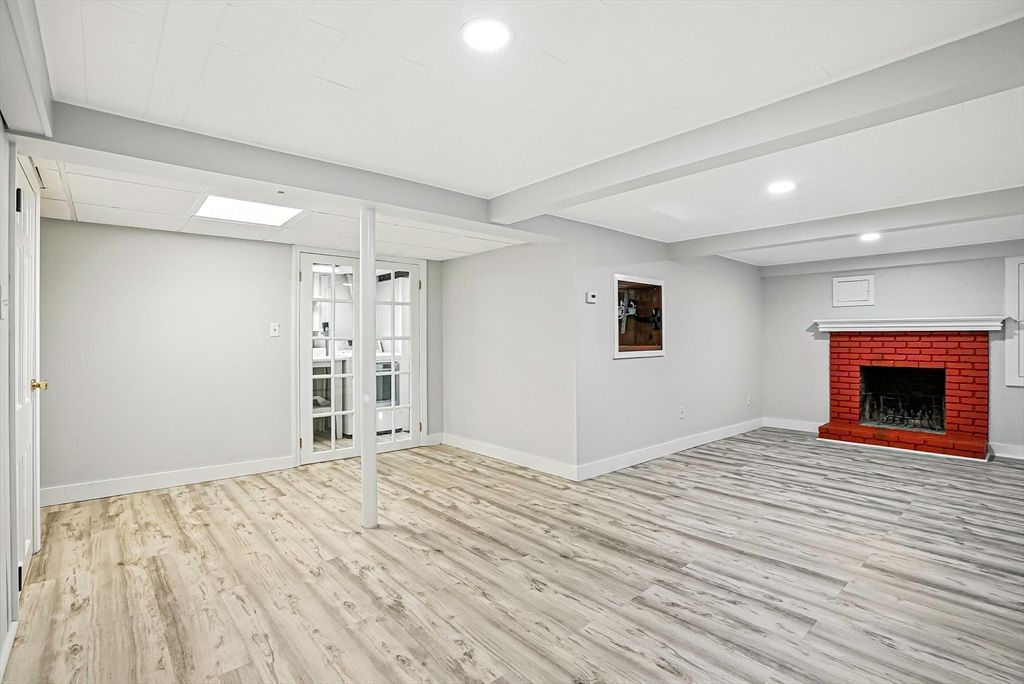 Empty room, Fireplace, Interior, Recessed Lighting, Wood Texture Flooring