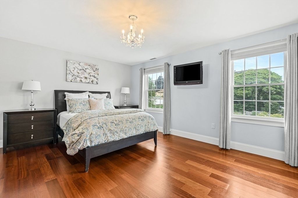 Bedroom, Chandelier, Interior, Wood Texture Flooring
