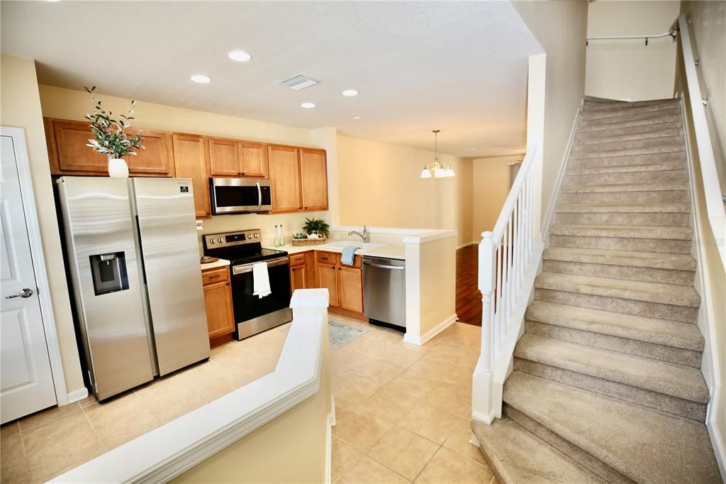 Interior, Kitchen, Pendant Lights, Recessed Lighting, Stainless Steel Appliances