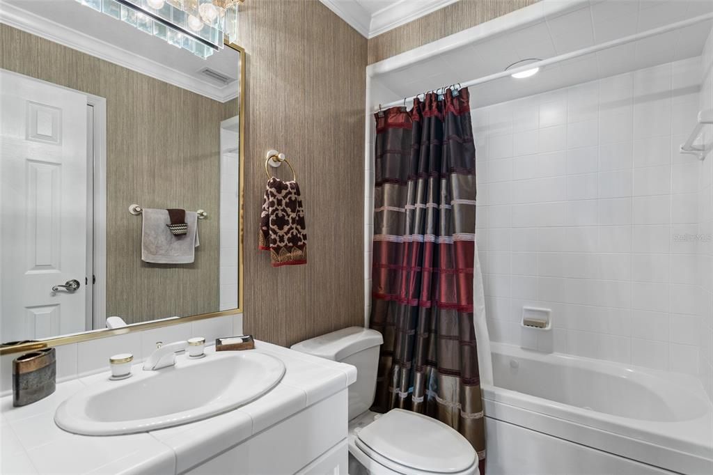 Bathroom, Interior, Recessed Lighting, Tile Countertops