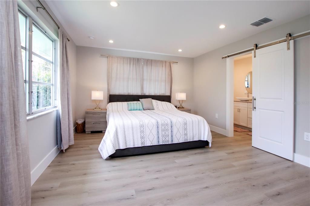 Bedroom, Interior, Recessed Lighting, Wood Texture Flooring