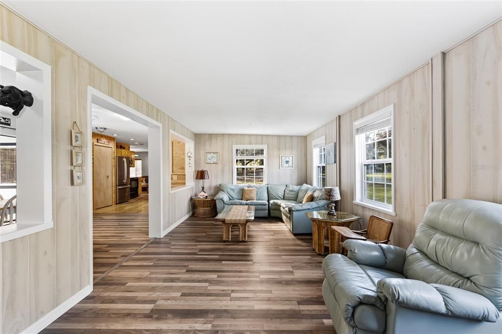 Interior, Living room, Recessed Lighting, Wood Texture Flooring, Wooden Walls