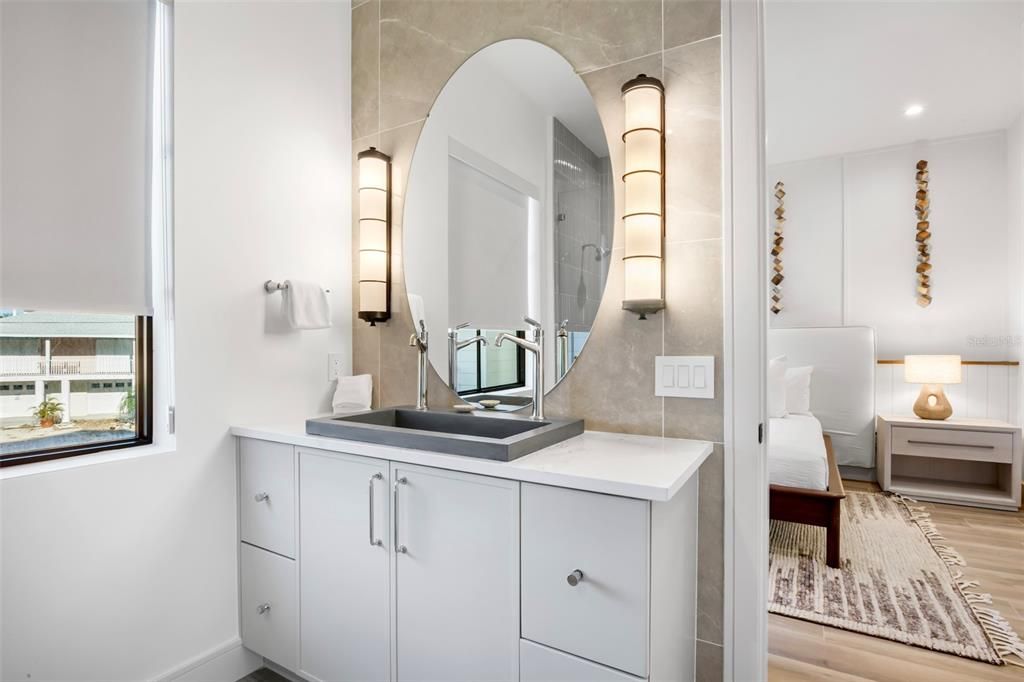 Bathroom, Interior, Recessed Lighting, Wood Texture Flooring