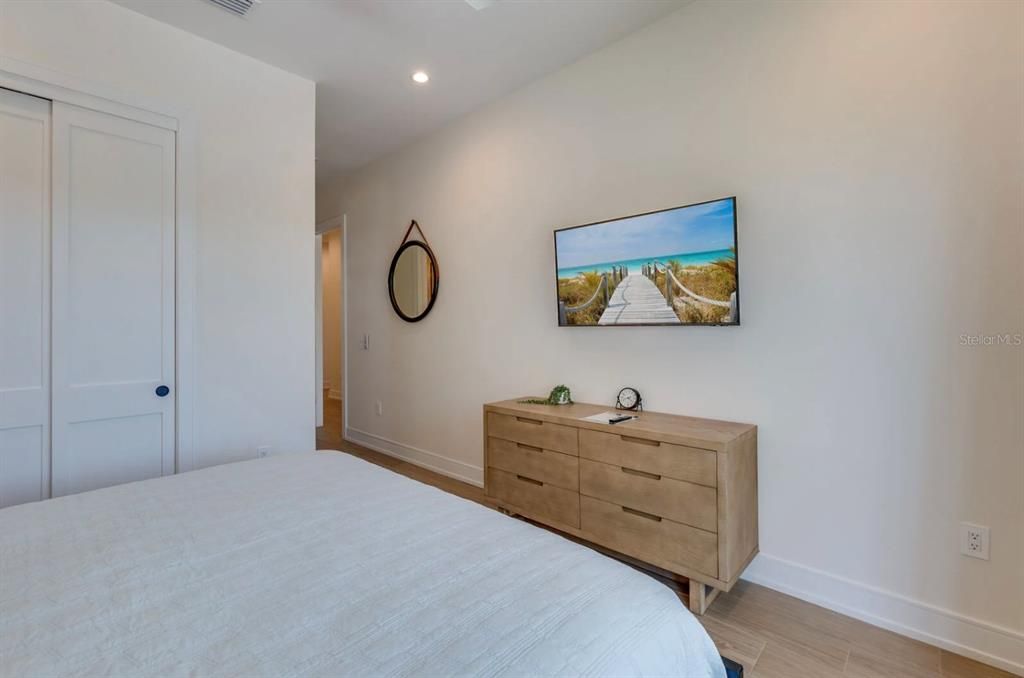 Bedroom, Interior, Recessed Lighting, Wood Texture Flooring