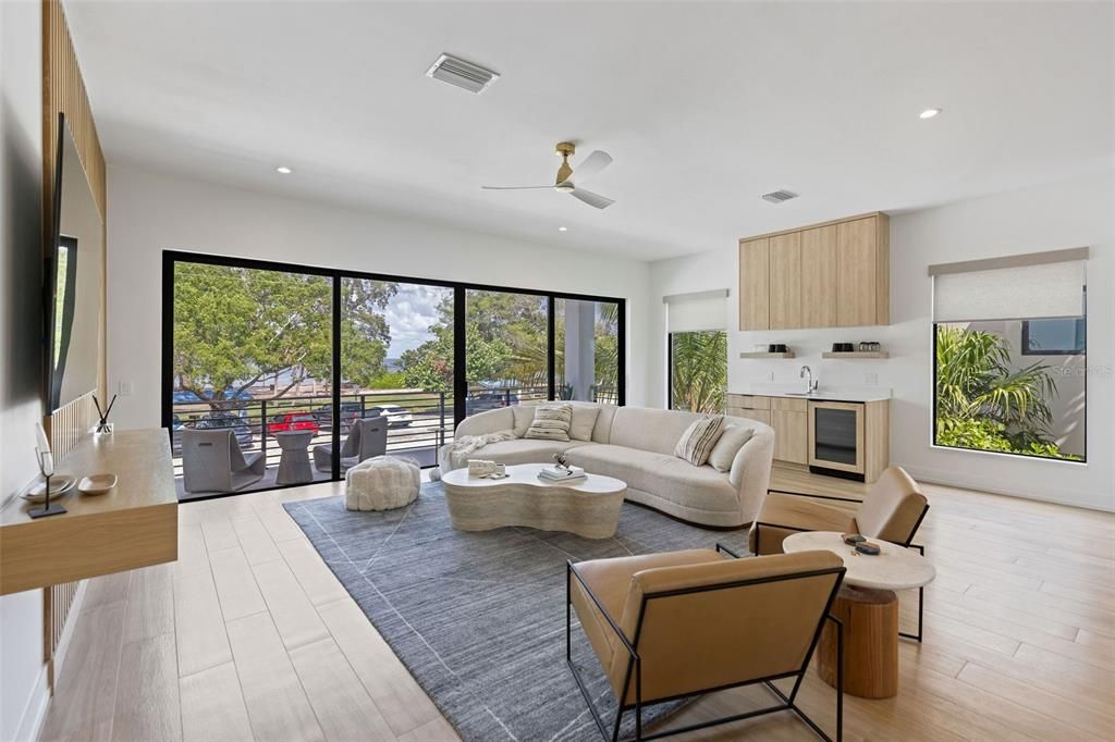Interior, Living room, Recessed Lighting, Wood Texture Flooring