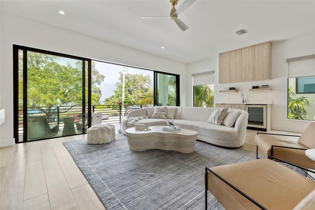 Interior, Living room, Recessed Lighting, Wood Texture Flooring
