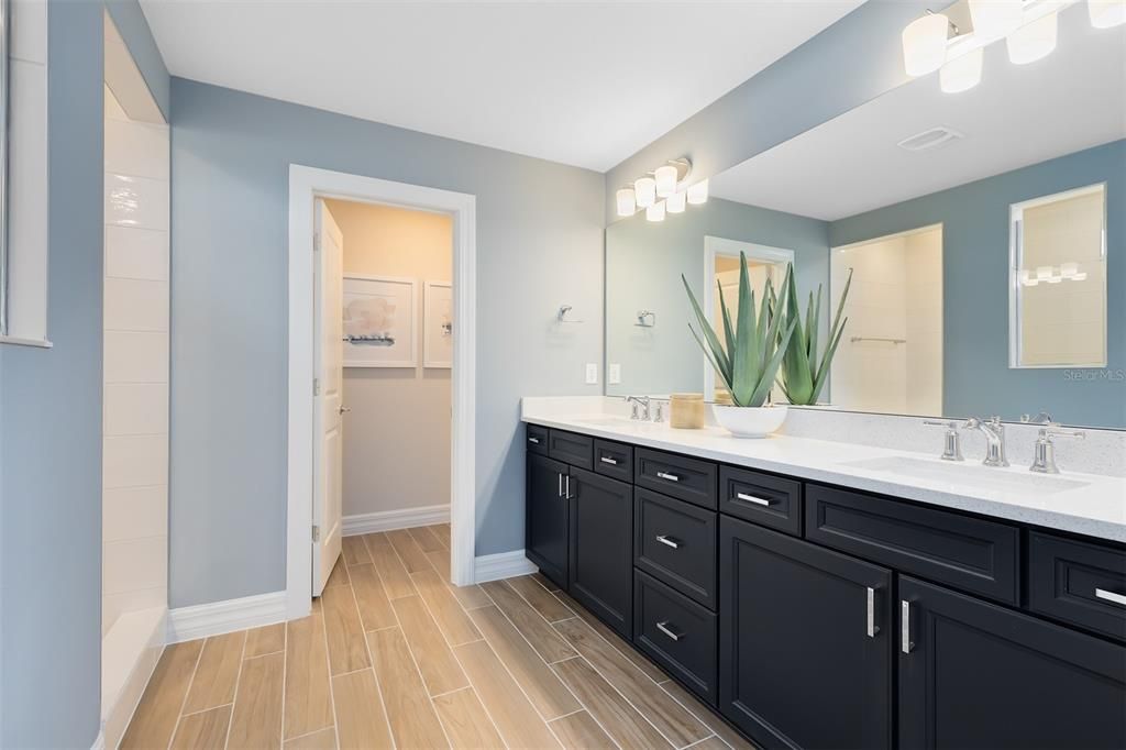 Bathroom, Dual Sink Vanities, Interior, Wood Texture Flooring