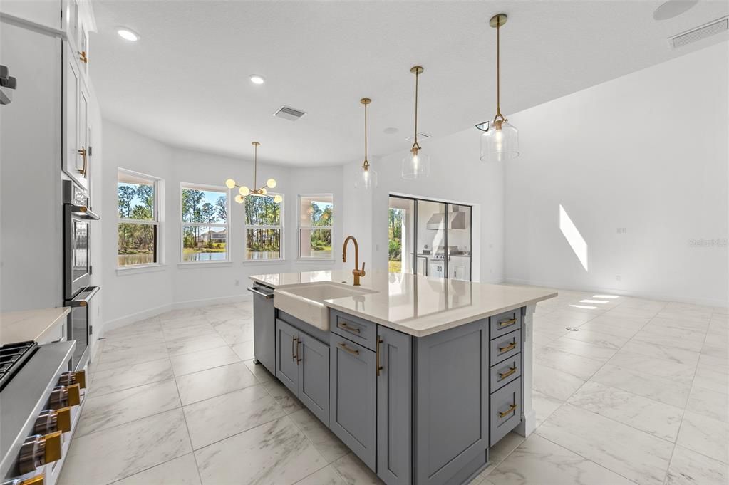 Interior, Kitchen, Marble, Pendant Lights, Recessed Lighting