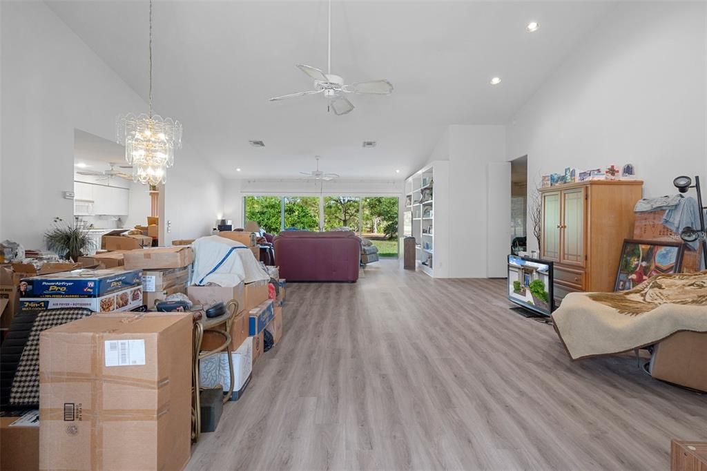 Chandelier, Interior, Living room, Recessed Lighting, Wood Texture Flooring