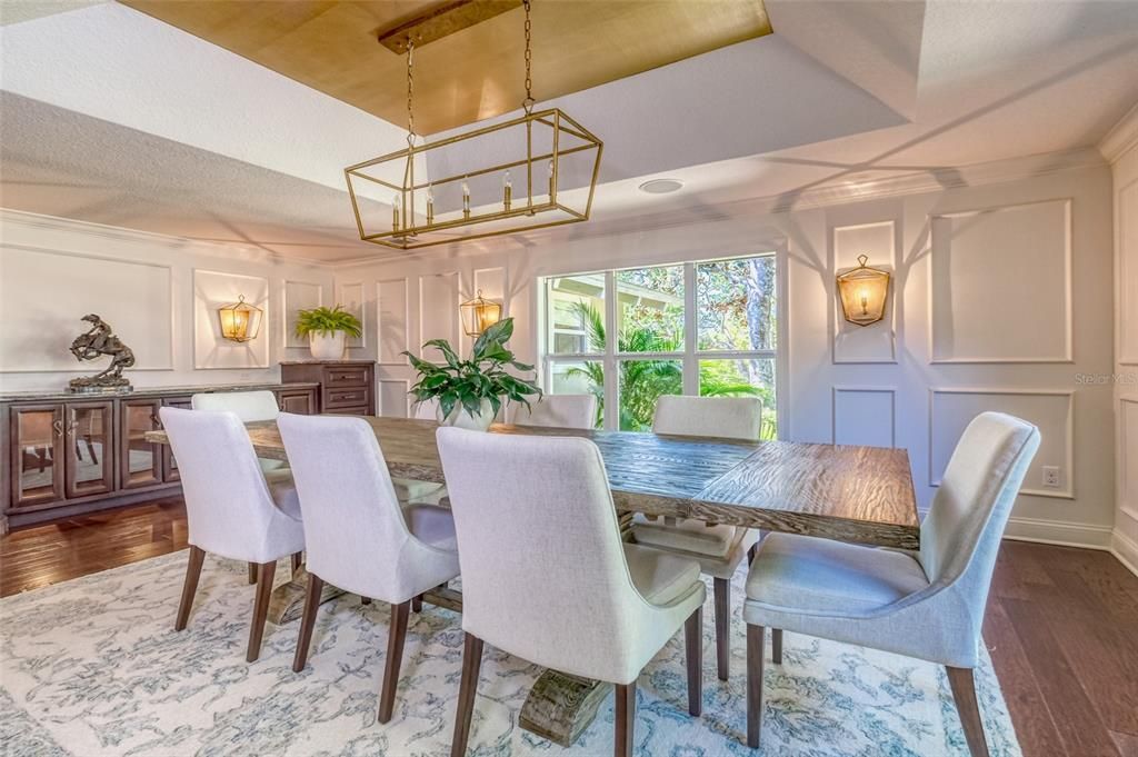 Dining room, Interior, Pendant Lights, Wood Texture Flooring