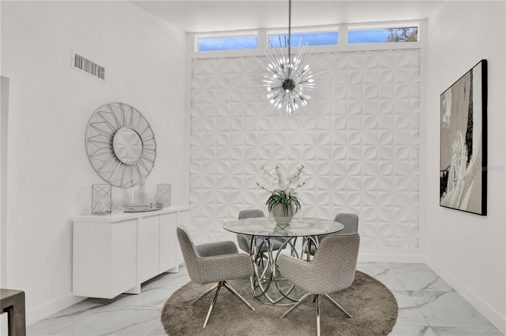 Dining room, Interior, Marble, Pendant Lights
