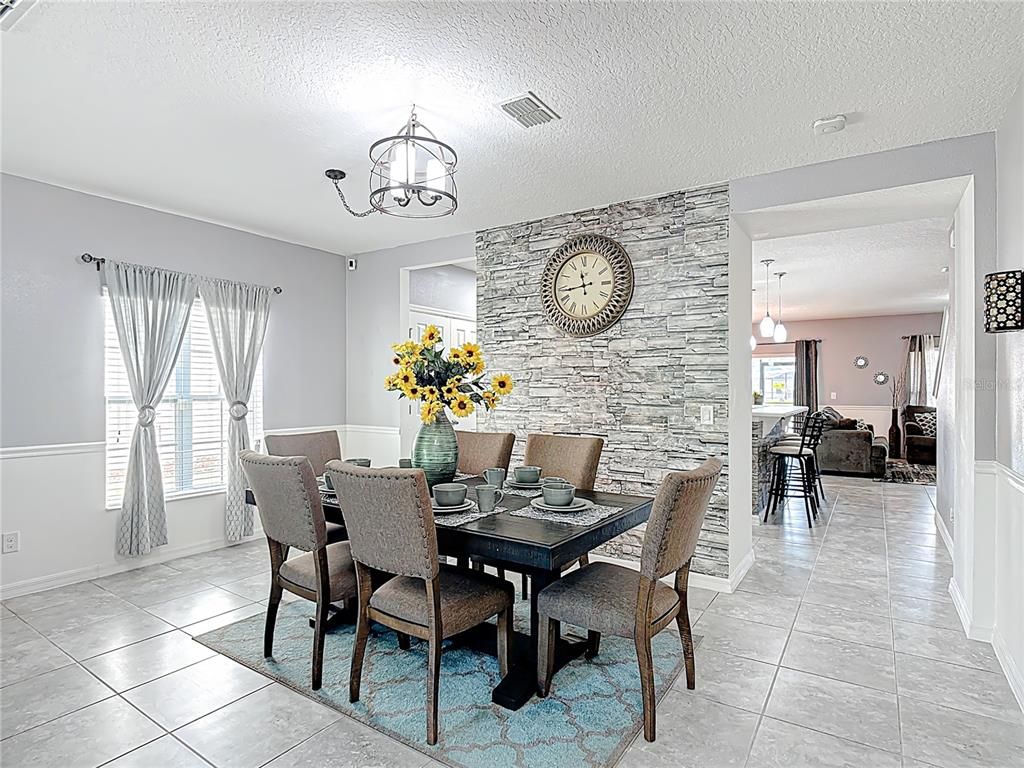 Dining room, Interior, Pendant Lights, Stone Walls