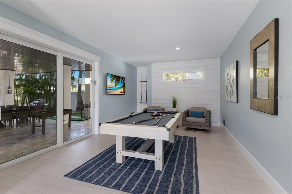 Billiard Table, Game Room, Interior, Recessed Lighting