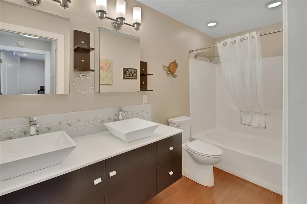 Bathroom, Interior, Recessed Lighting, Wood Texture Flooring