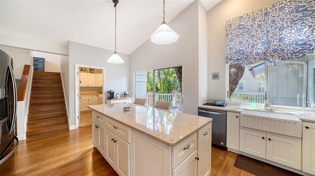 Interior, Kitchen, Pendant Lights, Wood Texture Flooring