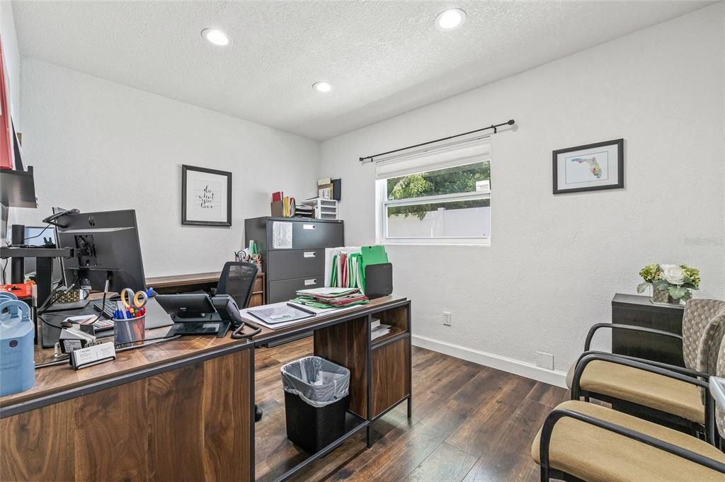 Home Office, Interior, Recessed Lighting, Wood Texture Flooring