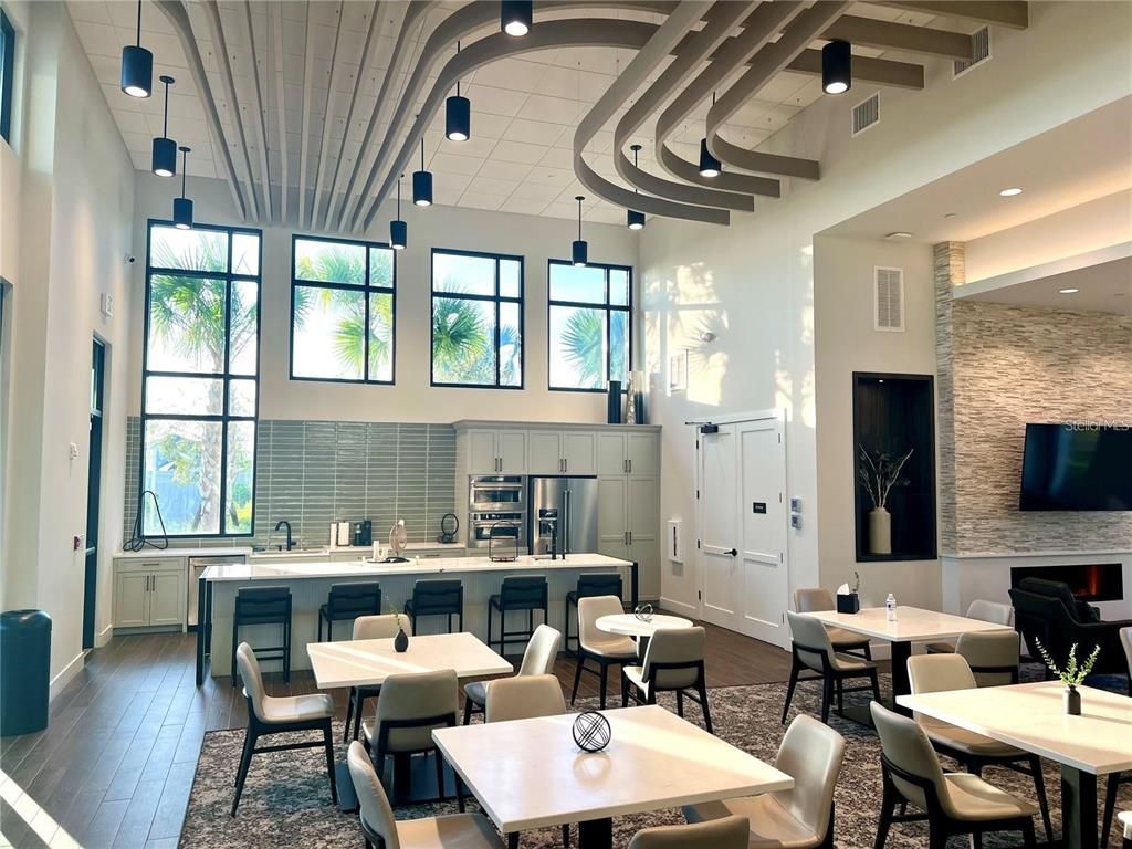Dining room, Interior, Kitchen, Pendant Lights, Recessed Lighting, Stainless Steel Appliances, Stone Walls, Wooden Beams, Wood Texture Flooring