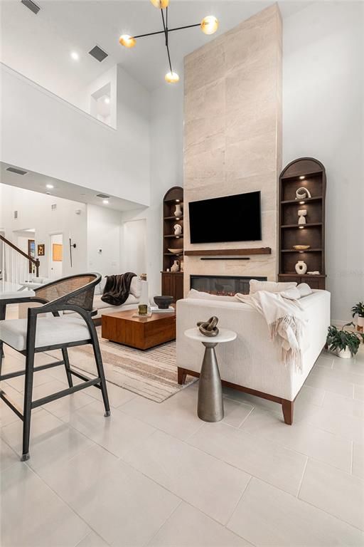 Fireplace, Interior, Living room, Recessed Lighting