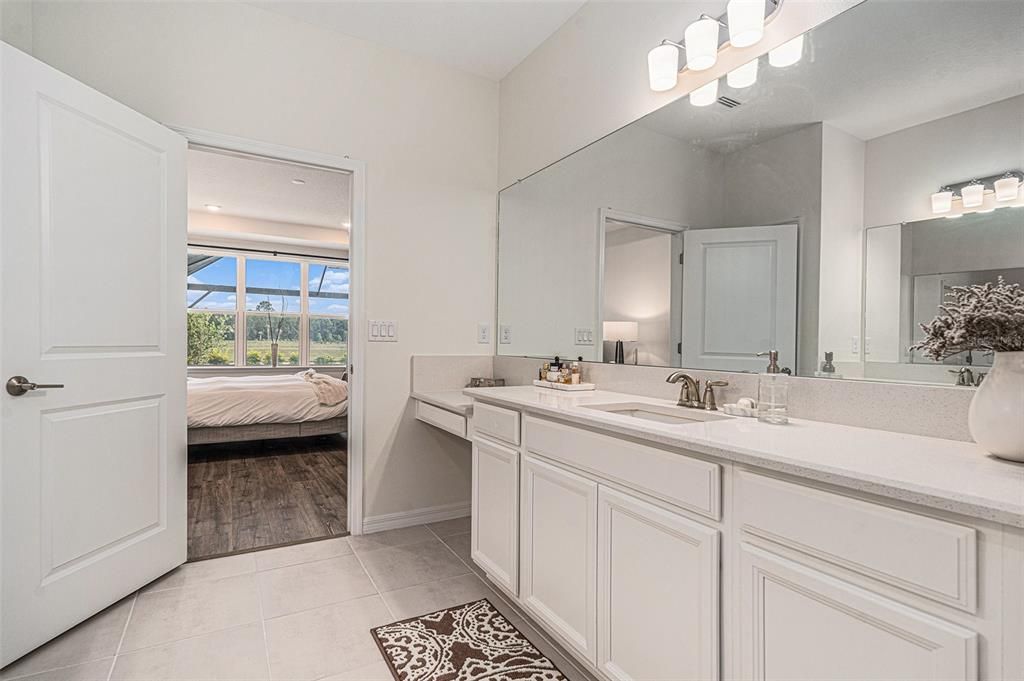 Bathroom, Bedroom, Dual Sink Vanities, Interior, Recessed Lighting, Wood Texture Flooring