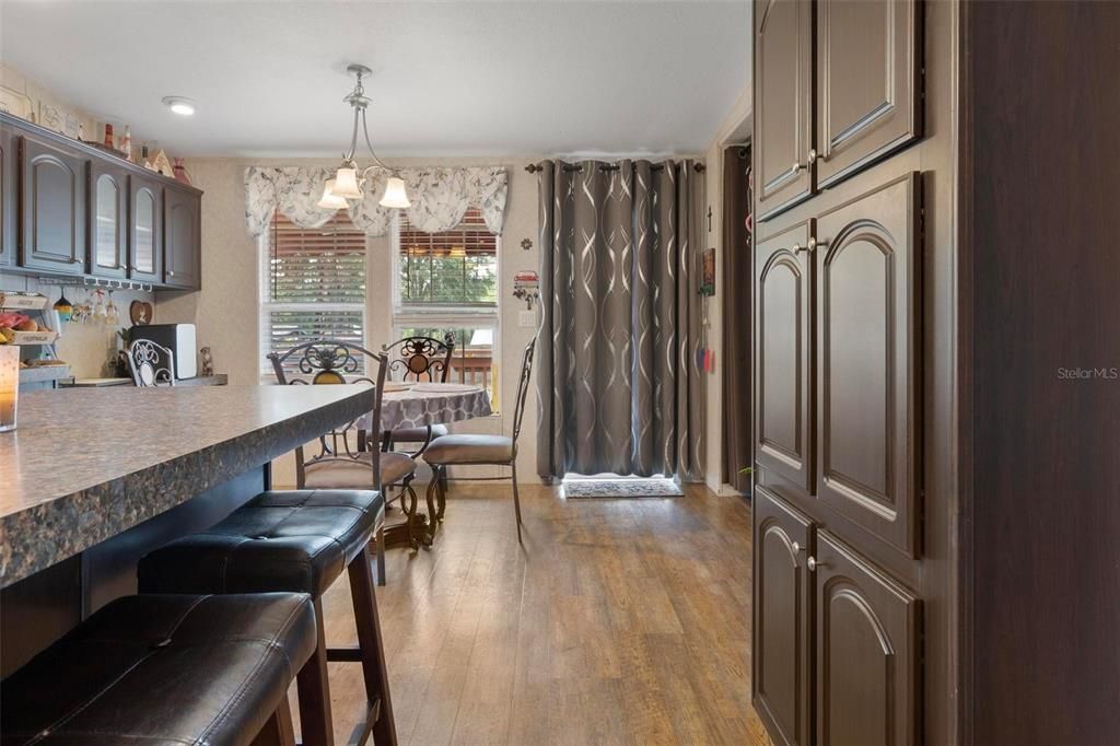 Dining room, Interior, Pendant Lights, Recessed Lighting, Wood Texture Flooring