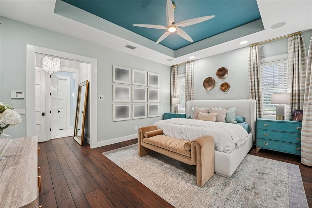 Bedroom, Interior, Recessed Lighting, Wood Texture Flooring